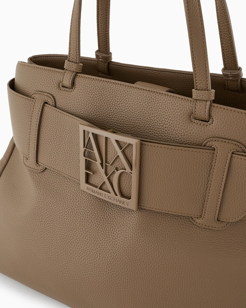 Armani Exchange - Large shoulder bag with ASV logo detail, Woman, Brown, Size: TU