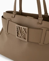 Armani Exchange - Large shoulder bag with ASV logo detail, Woman, Brown, Size: TU