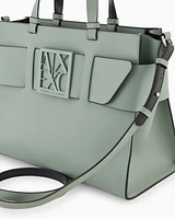 Armani Exchange - Large tote bag with double handles and shoulder strap, Woman, Green, Size: TU