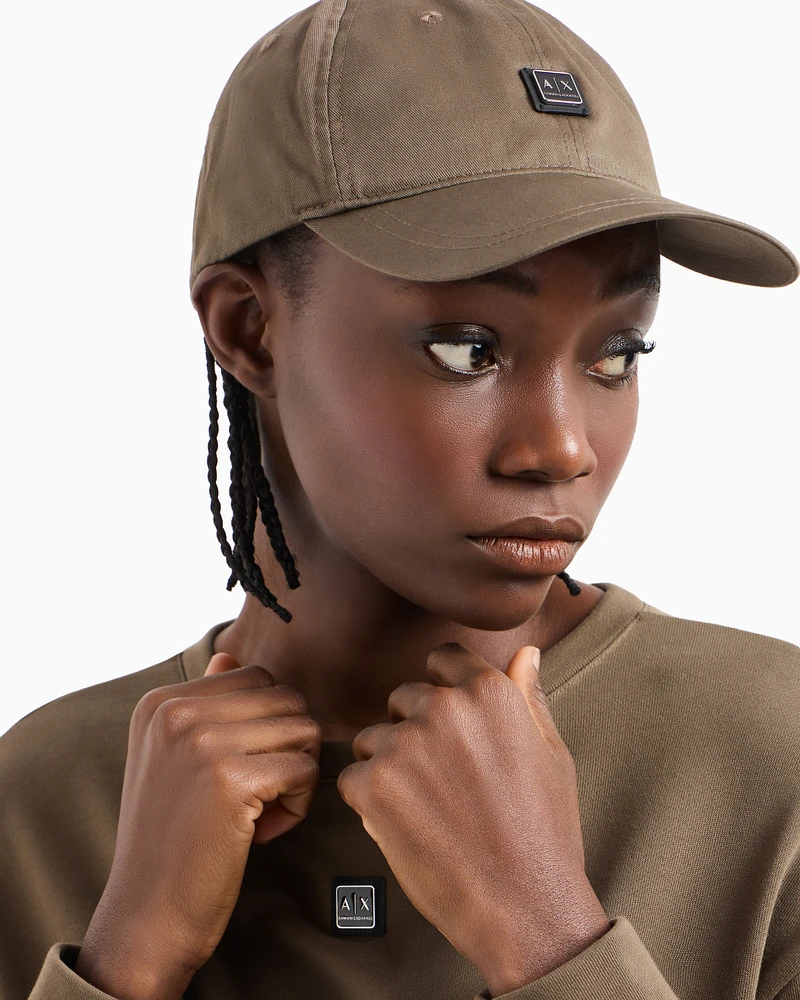 Armani Exchange - Cotton visor hat with logo, Woman, Brown, Size: TU