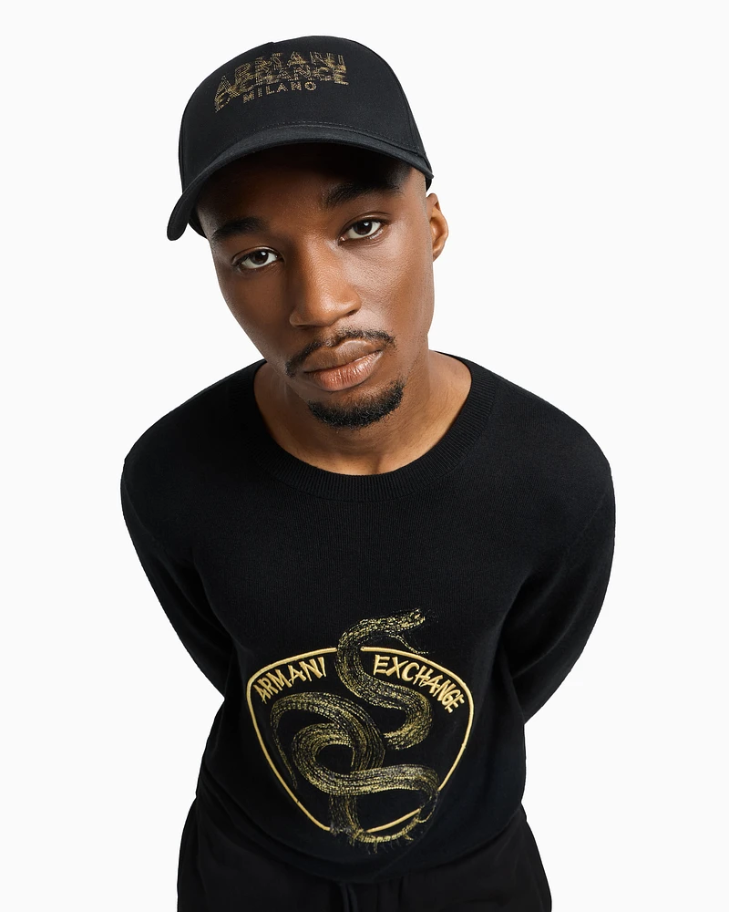 Armani Exchange - Cotton visor cap with blurred logo, Man, Black, Size: TU