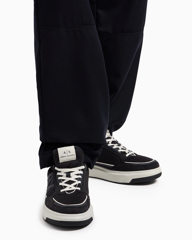 Armani Exchange -  Mesh sneakers with logo on the side, Man, Navy Blue, Size: