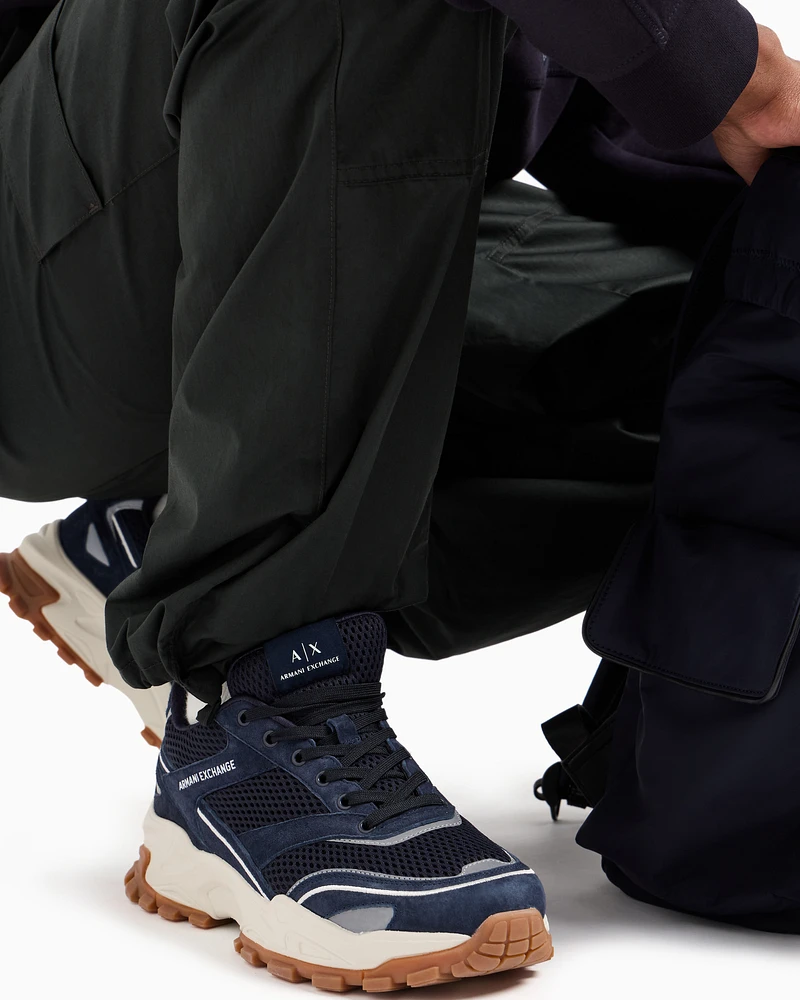 Armani Exchange - Mesh sneakers with oversized sole, Man, Navy Blue, Size: