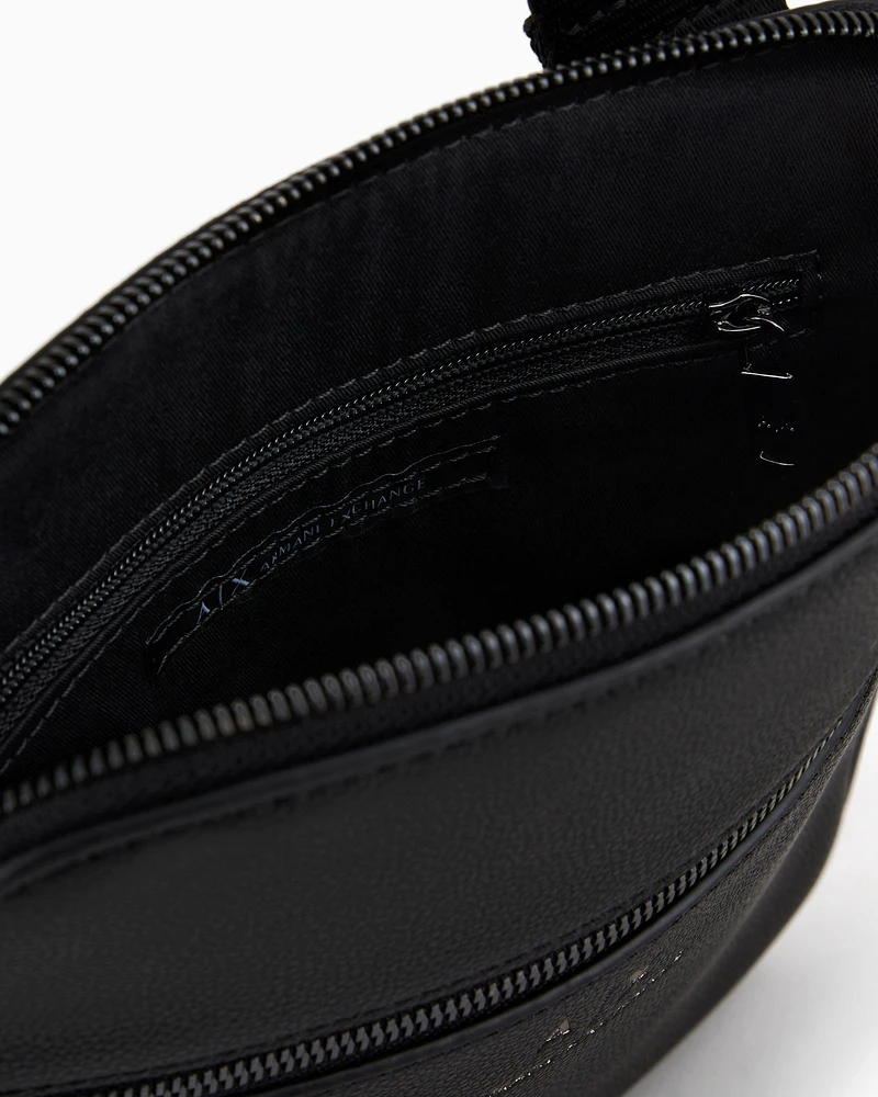 Armani Exchange - Semi-rigid flat shoulder bag with external pocket, Man, Black, Size: TU