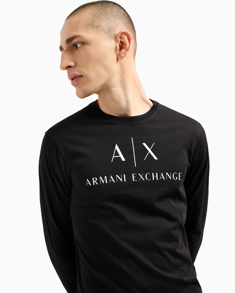 Armani Exchange - Long sleeve T-shirt with logo prints, Man, Black, Size: