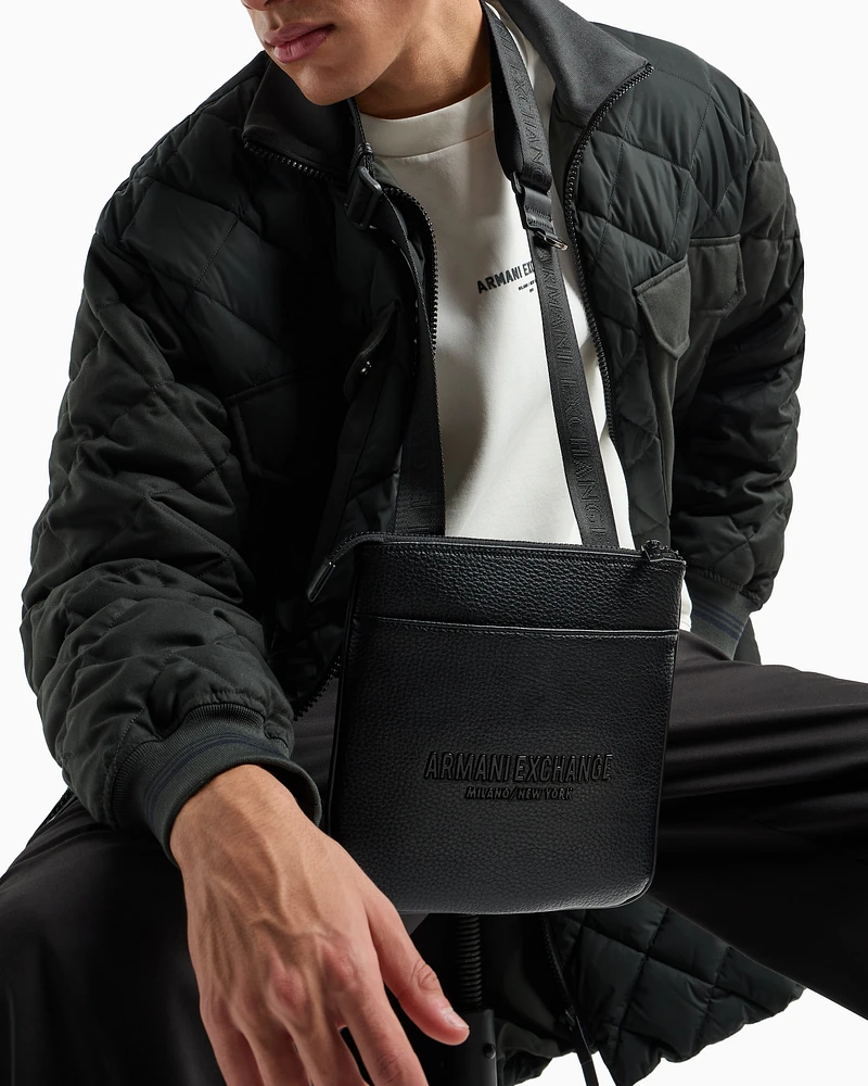 Armani Exchange - Flat shoulder bag with logo, Man, Black, Size: TU