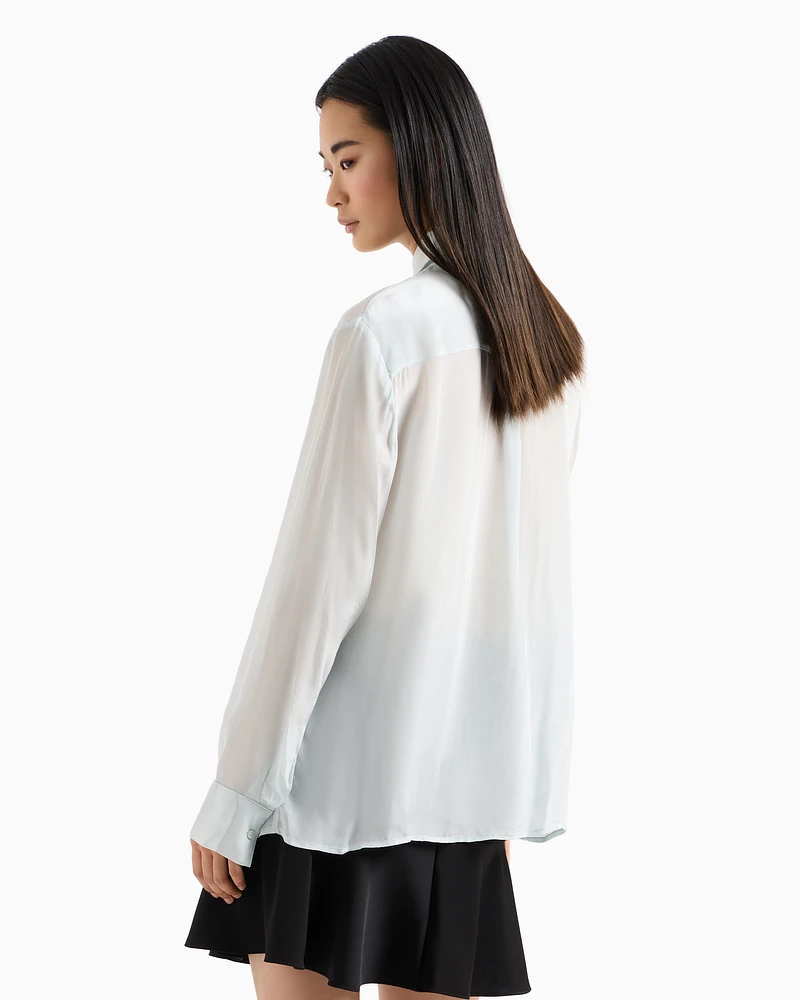 Armani Exchange - Viscose shirt with bow, Woman, Light Blue, Size: