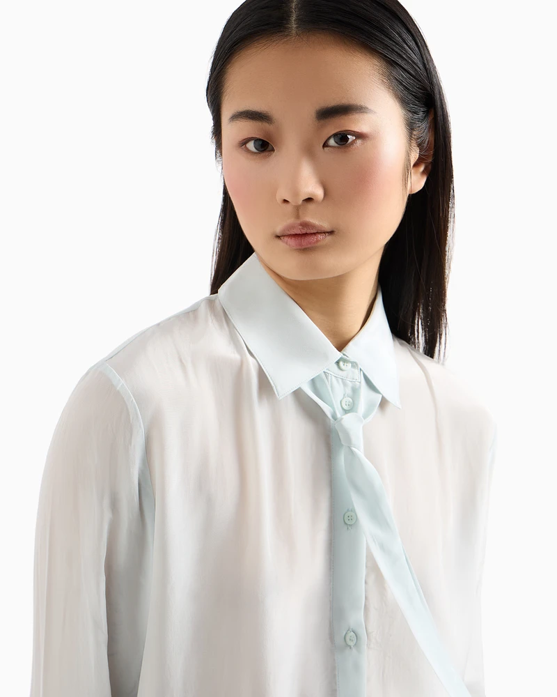 Armani Exchange - Viscose shirt with bow, Woman, Light Blue, Size: