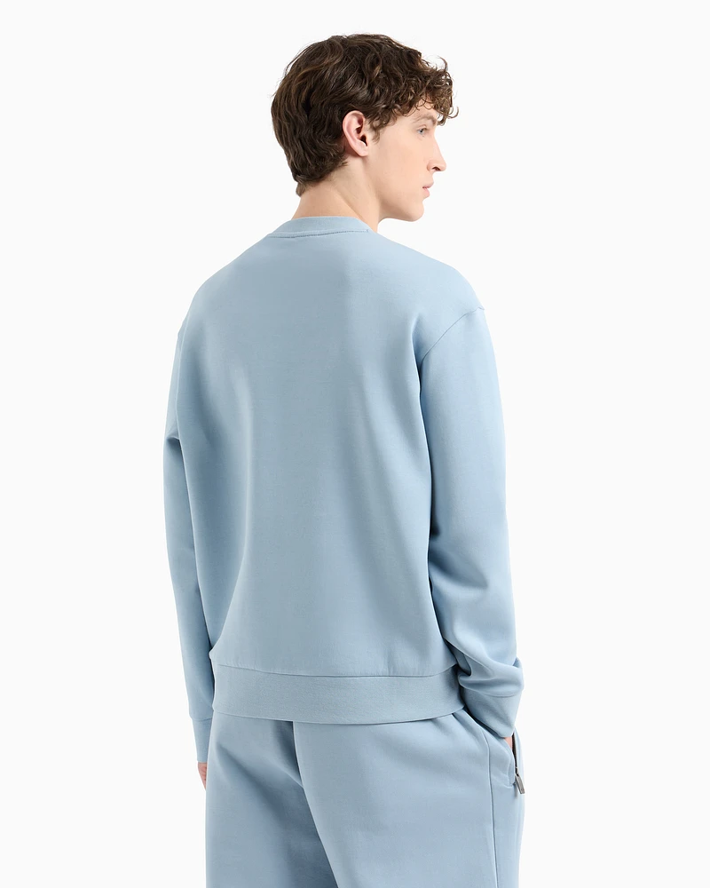Armani Exchange - Crewneck sweatshirt bonded stretch fabric, Man, Light Blue, Size: