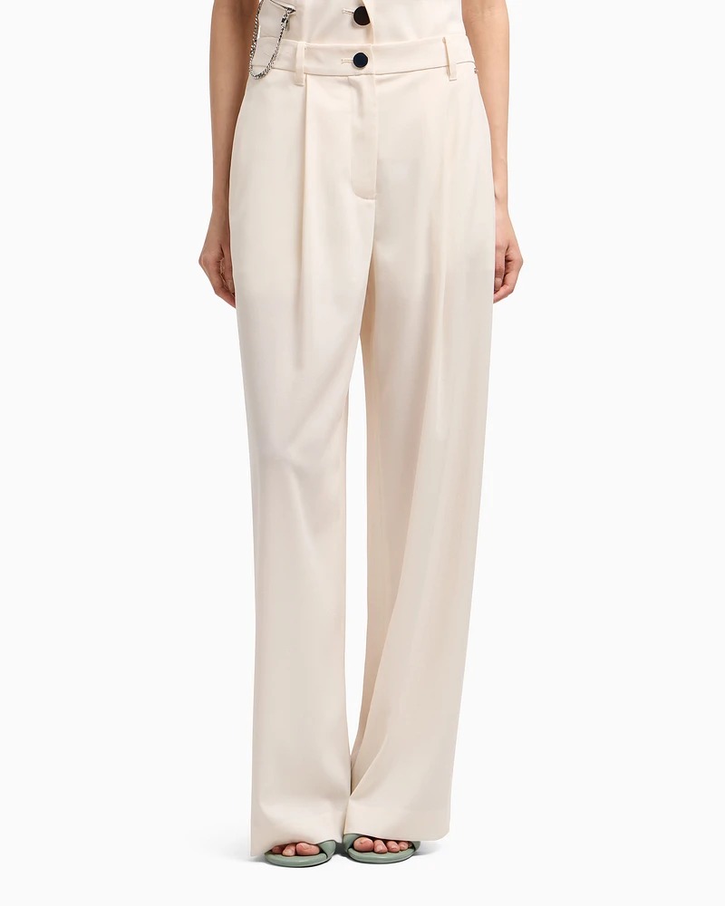 Armani Exchange - ASV Wide Leg Pants with Pleats, Woman, White, Size: