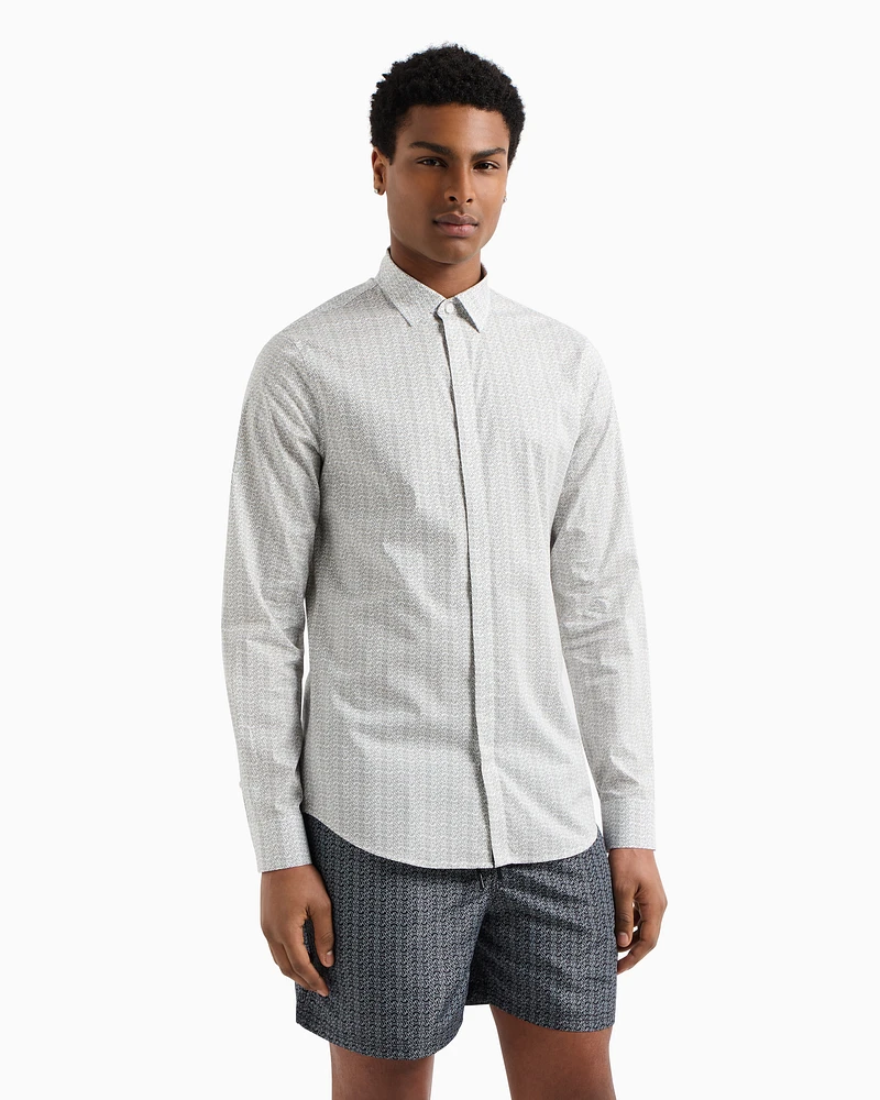 Armani Exchange - Slim fit micro-pattern shirt, Man, White, Size: