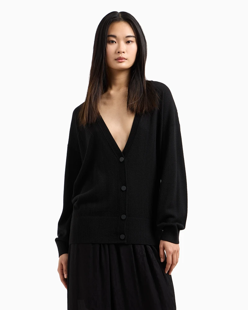 Armani Exchange - Wool blend cardigan with braids, Woman, Black, Size: