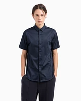 Armani Exchange - Slim fit short sleeve shirt stretch satin, Man, Navy_blue, Size: