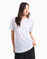 Armani Exchange -  Relaxed fit T-shirt flamed fabric with logo, Woman, White, Size: