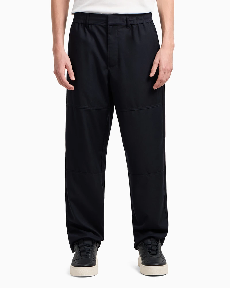 Armani Exchange - Rayon wide leg trousers with stitching details, Man, Navy Blue, Size:
