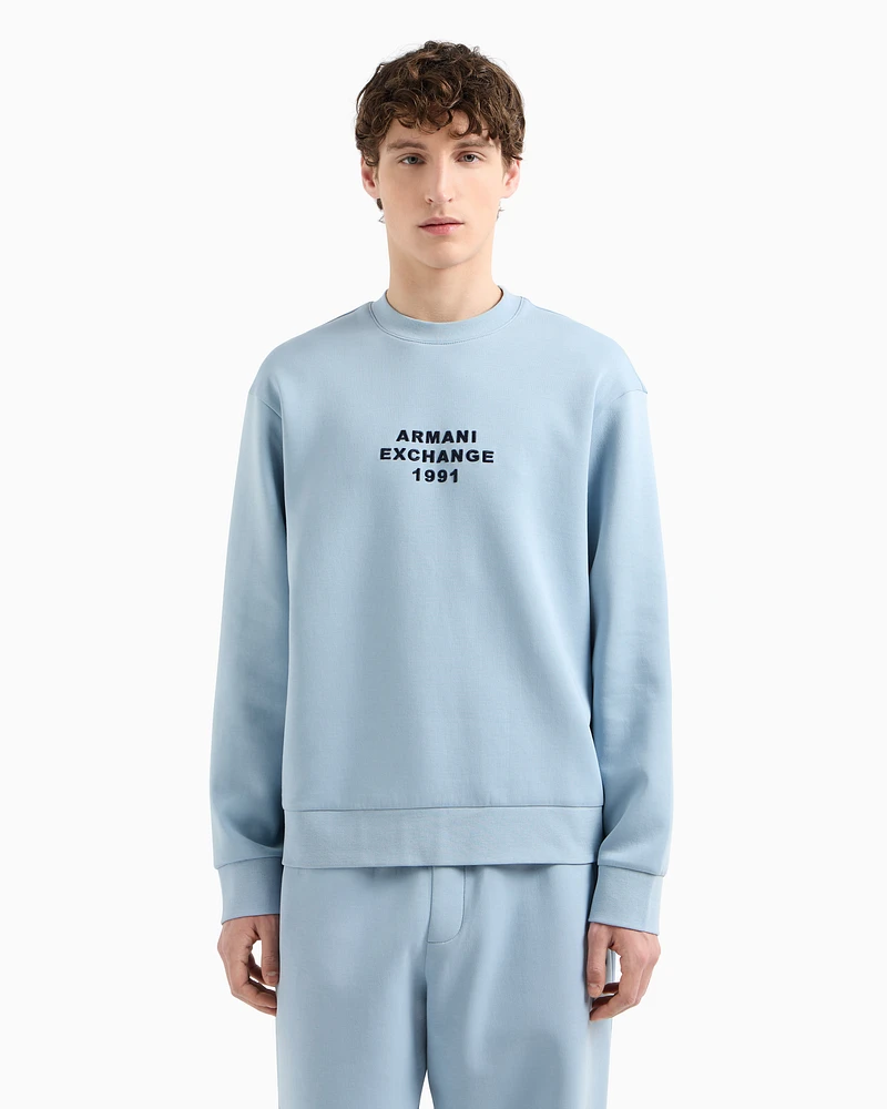 Armani Exchange - Crewneck sweatshirt bonded stretch fabric, Man, Light Blue, Size: