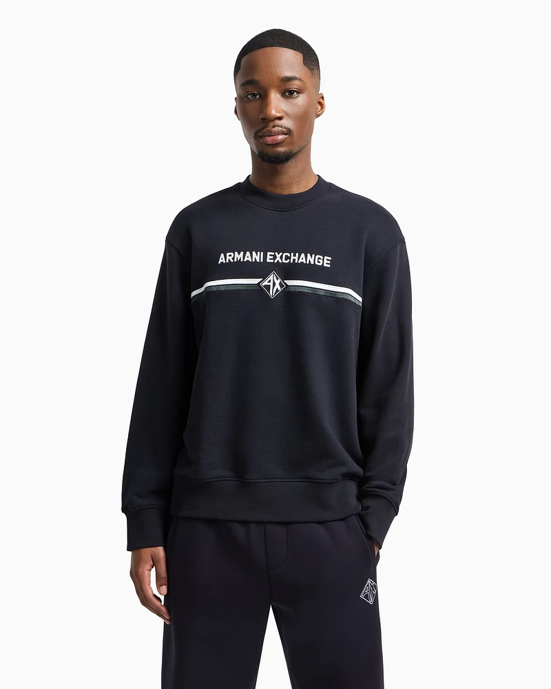 Armani Exchange - Crewneck sweatshirt with logo print on the chest, Man, Navy Blue, Size: