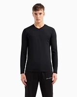 Armani Exchange - Pima Cotton Long Sleeve V-Neck T-Shirt, Man, Black, Size: