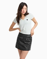 Armani Exchange - Used effect leather mini skirt, Woman, Black, Size: