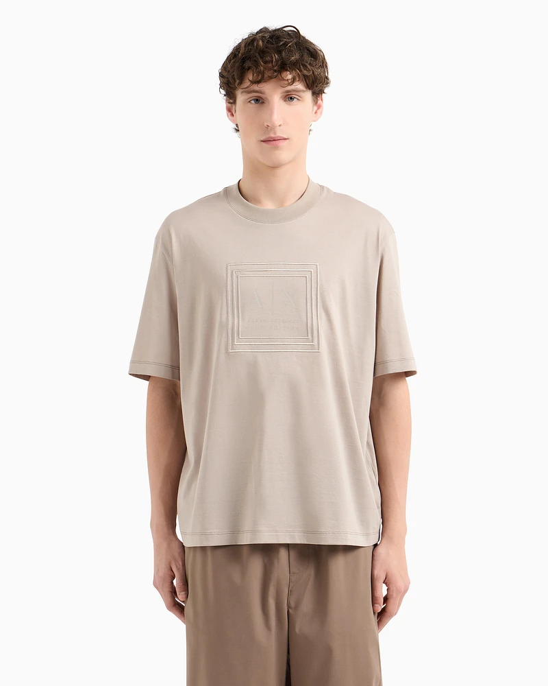 Armani Exchange - Regular fit mercerised cotton T-shirt, Man, Beige, Size: