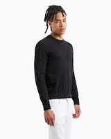 Armani Exchange - Basic crew neck sweater with embroidered logo, Man, Black, Size: