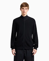 Armani Exchange - Full zip cardigan cotton and wool blend with ribs, Man, Navy Blue, Size: