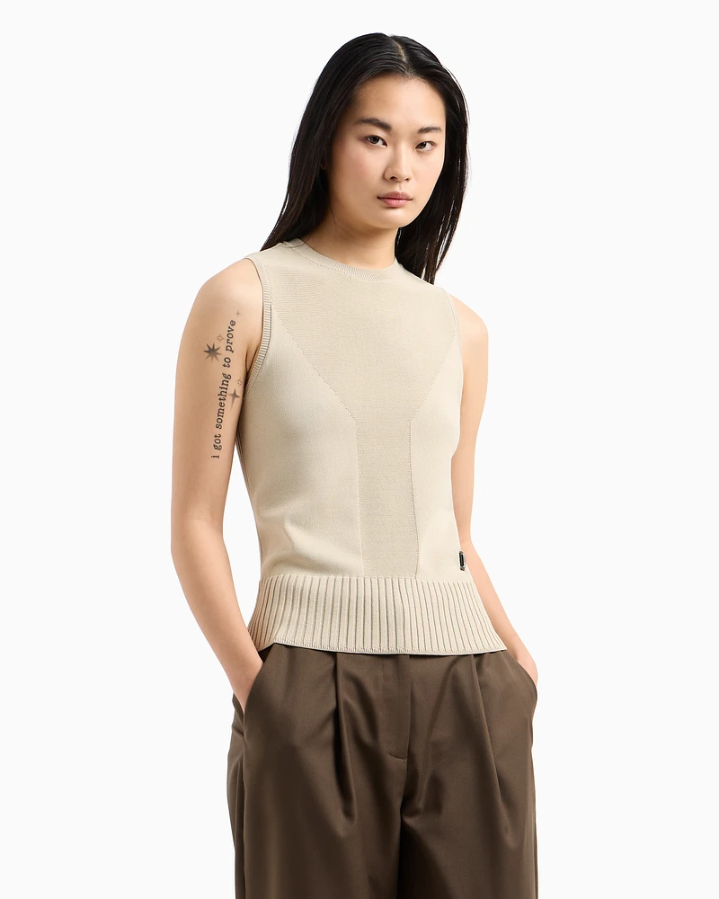 Armani Exchange - ASV Contrast Detail Top, Woman, Beige, Size: XS