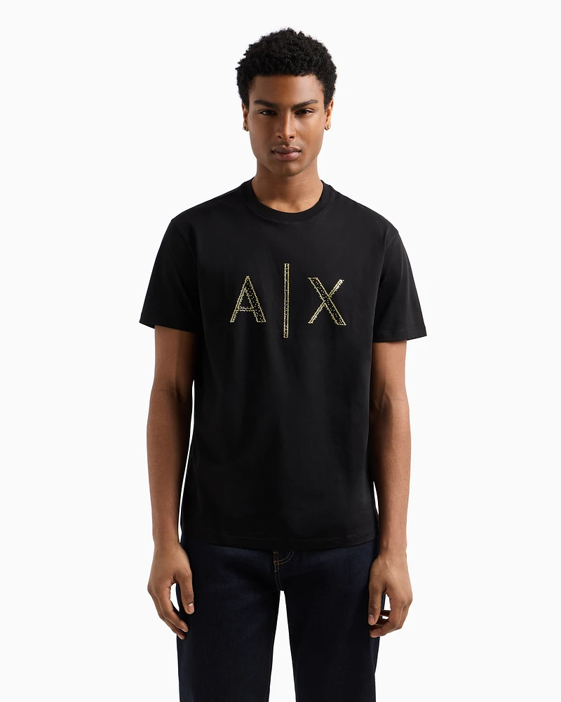 Armani Exchange - Regular fit T-shirt with rhinestone logo, Man, Black, Size: