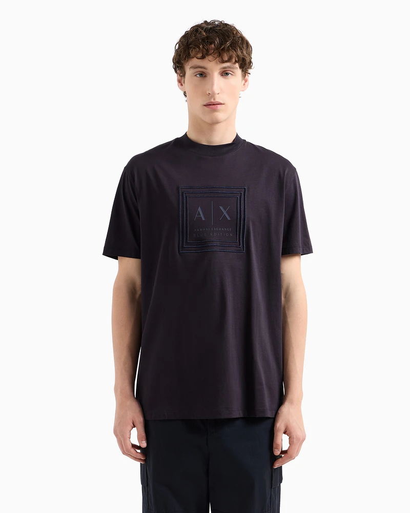 Armani Exchange - Regular fit mercerised cotton T-shirt, Man, Navy Blue, Size:
