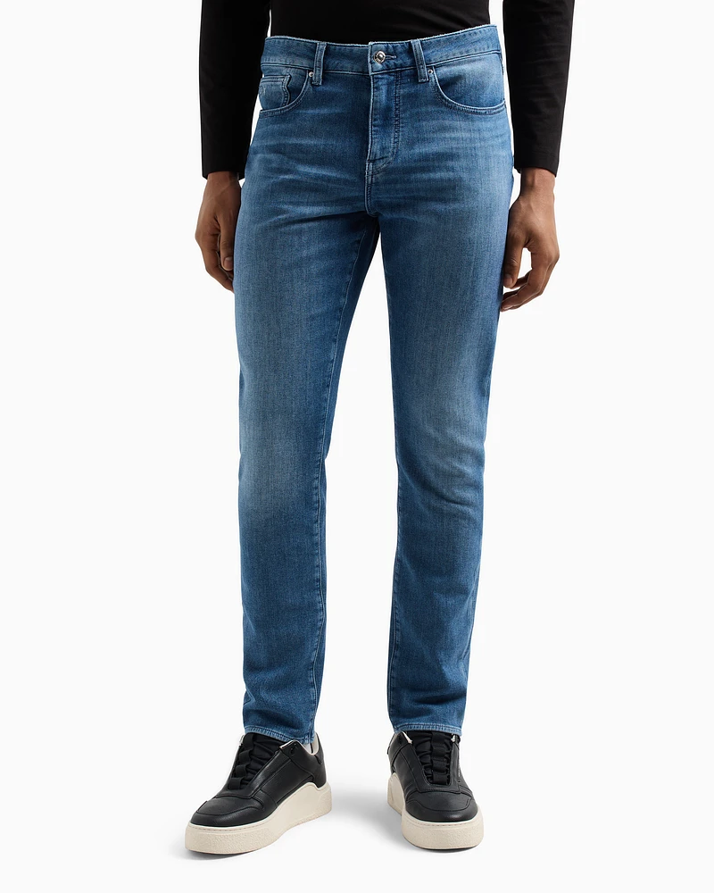 Armani Exchange - J14 skinny fit jeans stone washed cotton denim, Man, Blue, Size: