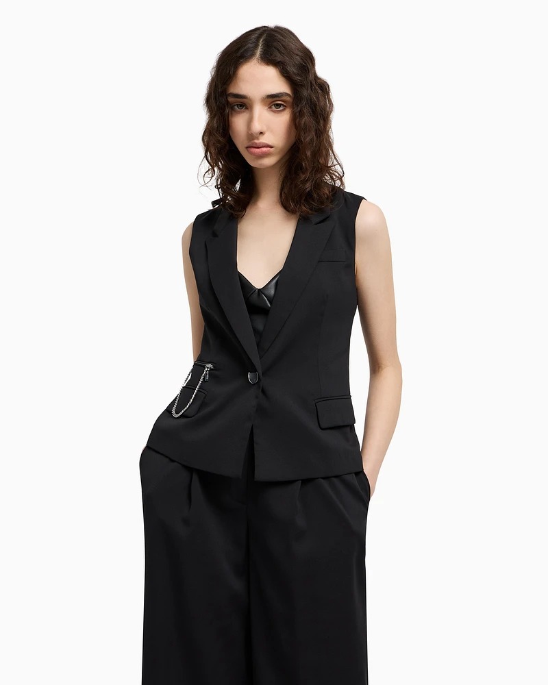 Armani Exchange - Single breasted vest with pendant chain, Woman, Black, Size: 4