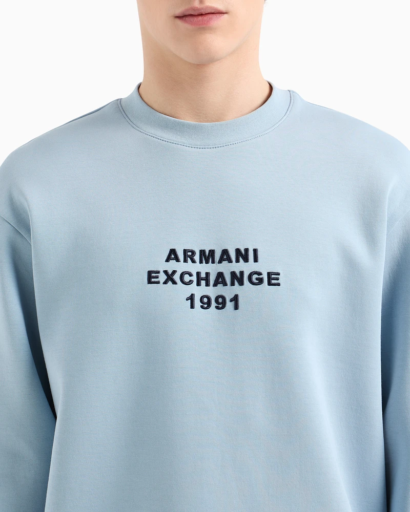 Armani Exchange - Crewneck sweatshirt bonded stretch fabric, Man, Light Blue, Size: