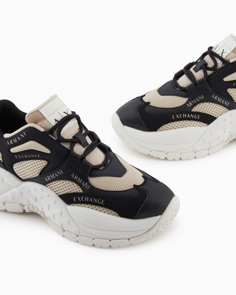 Armani Exchange - Chunky sneakers with contrasting inserts, Woman, Black, Size: