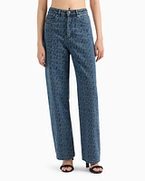Armani Exchange - Relaxed fit jeans with allover ASV logo, Woman, Blue, Size: 24_R