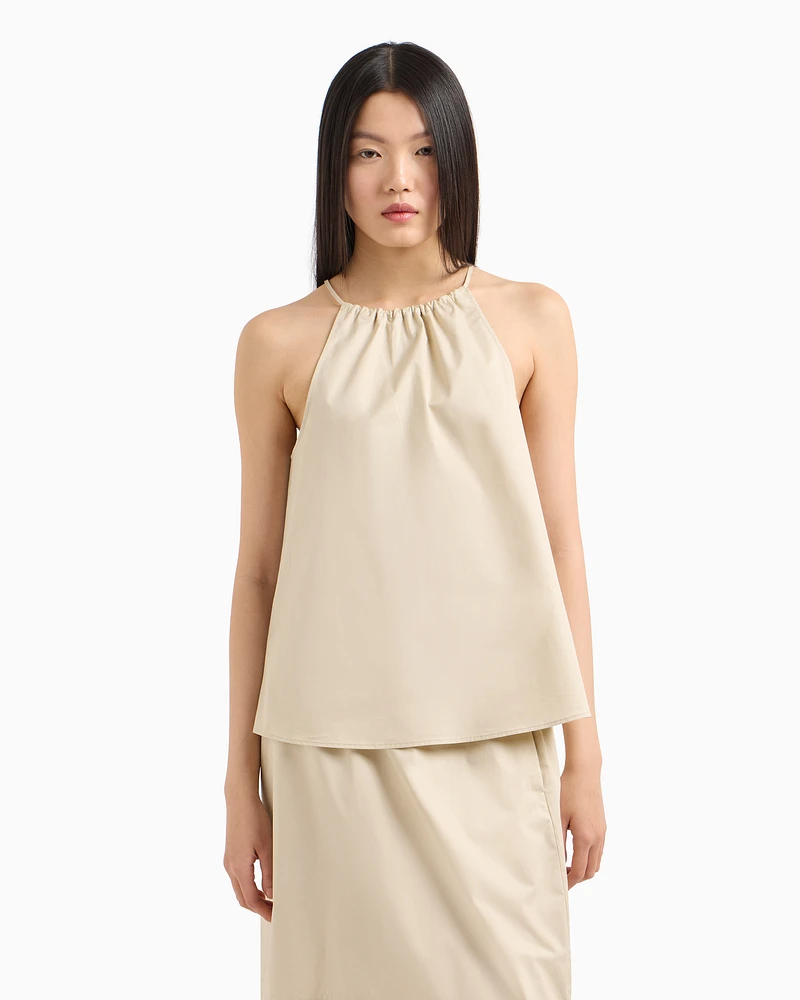 Armani Exchange - ASV Cotton Flared Top, Woman, Beige, Size: