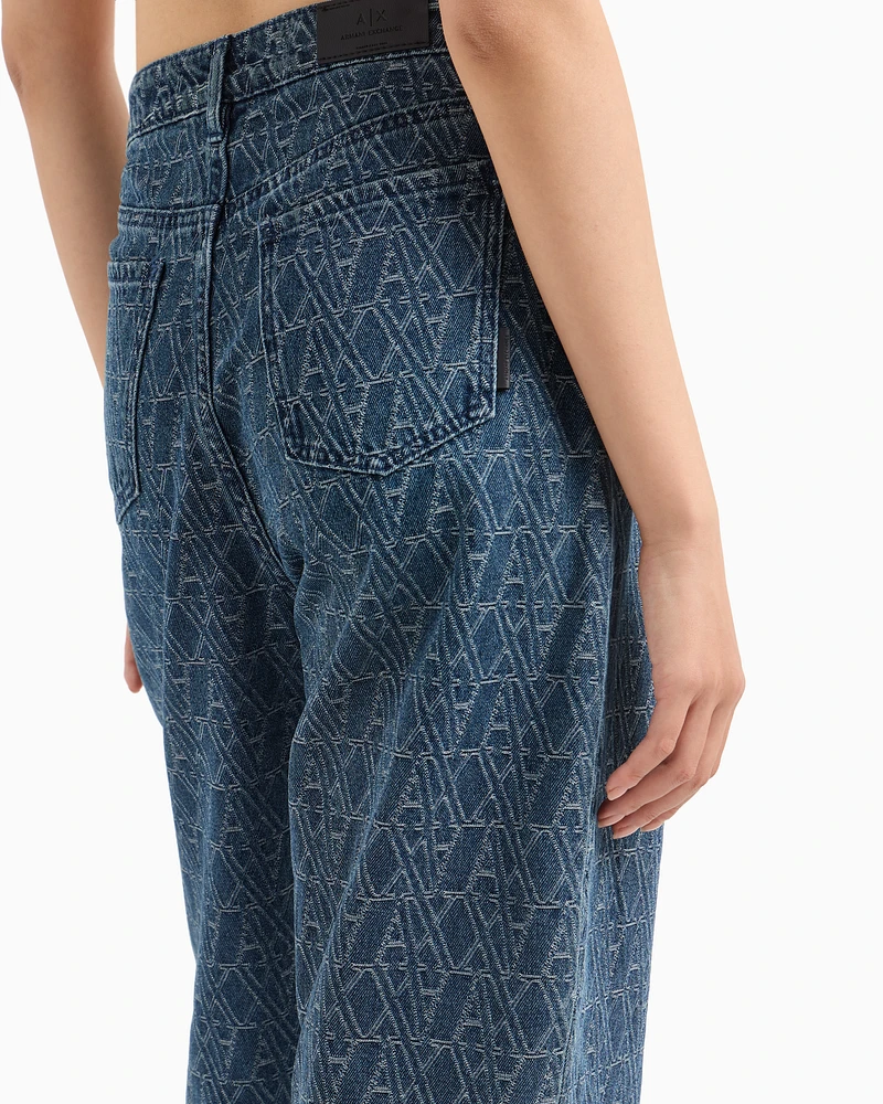 Armani Exchange - Relaxed fit jeans with allover ASV logo, Woman, Blue, Size: 24_R
