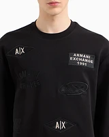 Armani Exchange - Crewneck sweatshirt with patches and logos, Man, Black, Size: XL