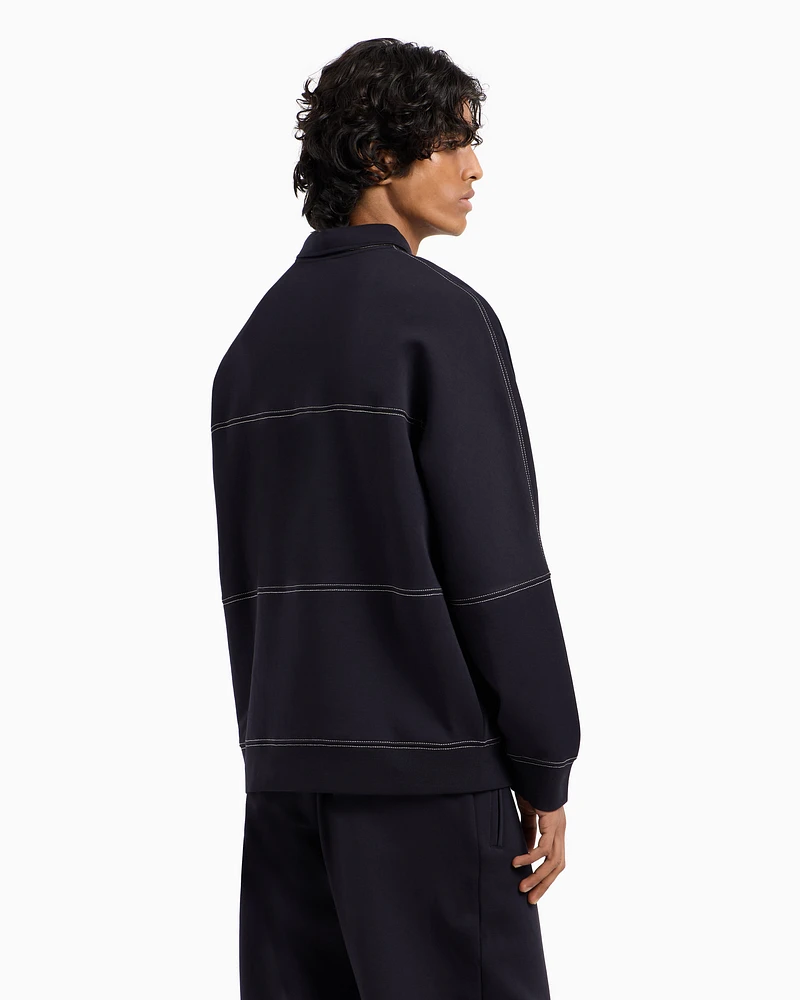 Armani Exchange - Bonded stretch polo sweatshirt, Man, Navy Blue, Size:
