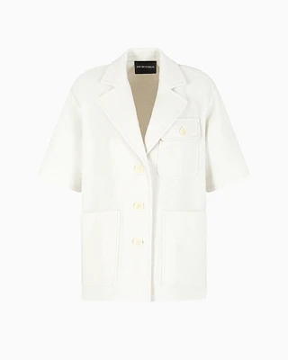 Emporio Armani - Micro bouclé effect wool-blend safari jacket, Woman, White, Size: