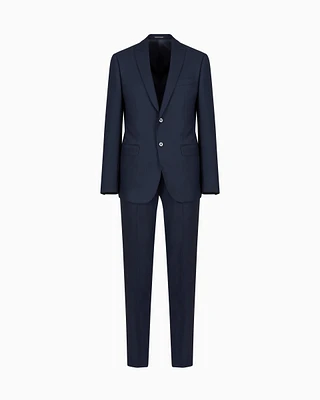 Emporio Armani - Regular-fit single-breasted suit light wool with bird’s eye motif, Man, Blue, Size: