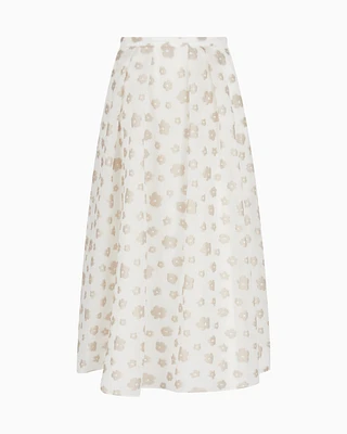 Emporio Armani - Fil coupé fabric skirt with all-over floral motif, Woman, White, Size: