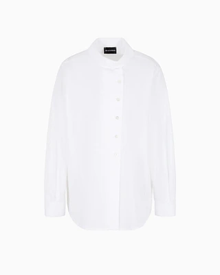 Emporio Armani - Petal-collar shirt with off-centre poplin buttons, Woman, White, Size: