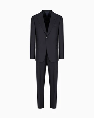 Emporio Armani - Single-breasted suit houndstooth jacquard light wool, Man, Blue, Size: