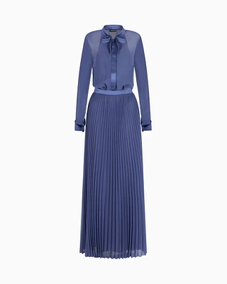 Emporio Armani - Technical georgette two-piece effect long dress, Woman, Blue, Size: