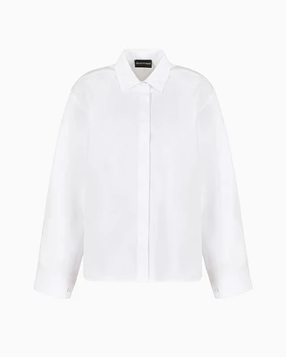 Emporio Armani - Oversized shirt sanded cotton with kimono sleeves, Woman, White, Size: