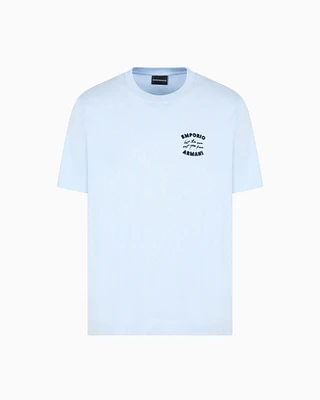Emporio Armani - ASV Jersey T-shirt with ‘Let the sea set you free’ embroidery, Man, Light Blue, Size: