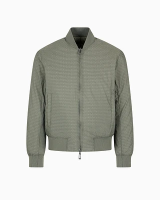 Emporio Armani - Reversible down jacket with a bomber collar jacquard nylon all-over lettering, Man, Green, Size: