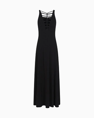 Emporio Armani - Interlock jersey long dress with twist detail, Woman, Black, Size:
