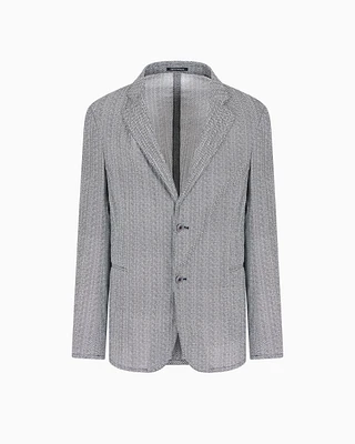 Emporio Armani - Single-breasted blazer a chevron-print seersucker fabric, Man, Grey, Size: