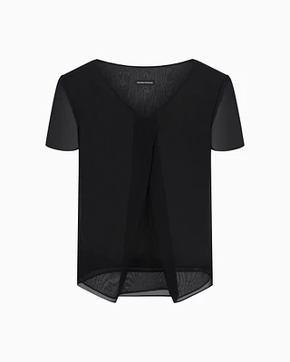Emporio Armani - Technical georgette V-neck blouse, Woman, Black, Size: